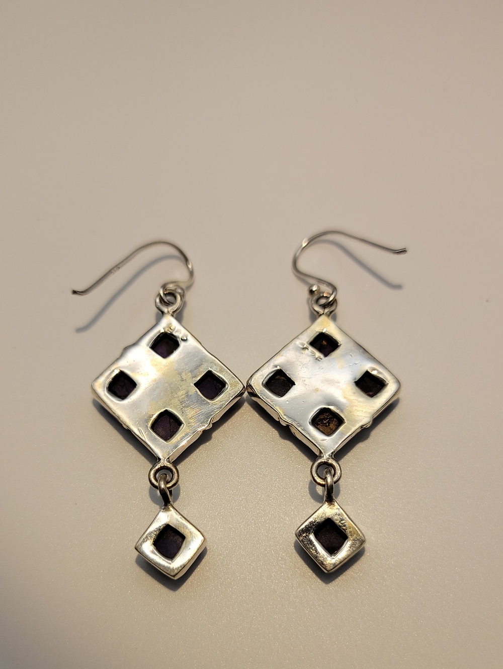 Sterling Silver 925 Kingman Purple Dahlia Turquoise Cluster Dangle Earrings 2” - Picture 4 of 9